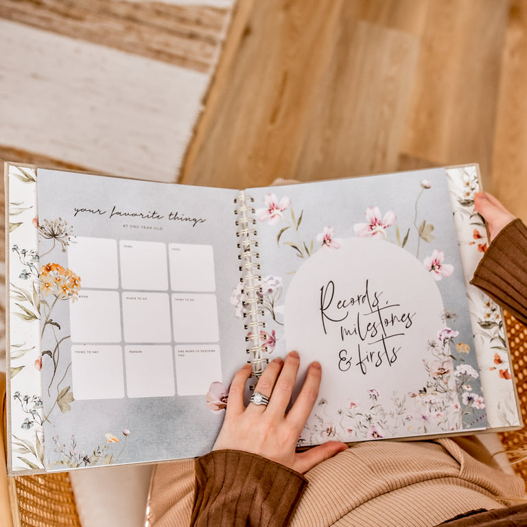 'Fleur' Floral Baby Record Book for Girls Peachly Peachly Australia