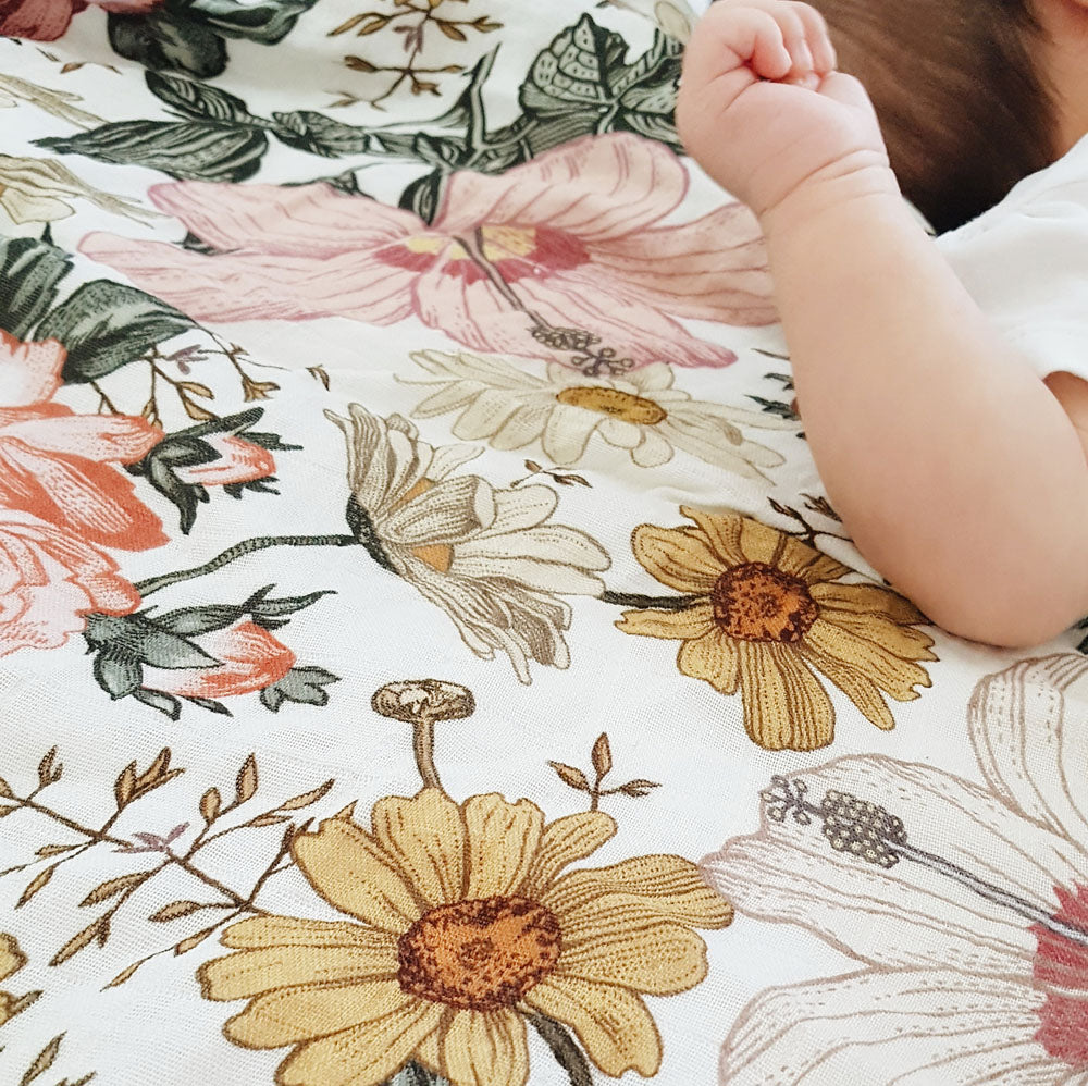 Vintage Floral - Bamboo Swaddle Wrap - Peachly Australia