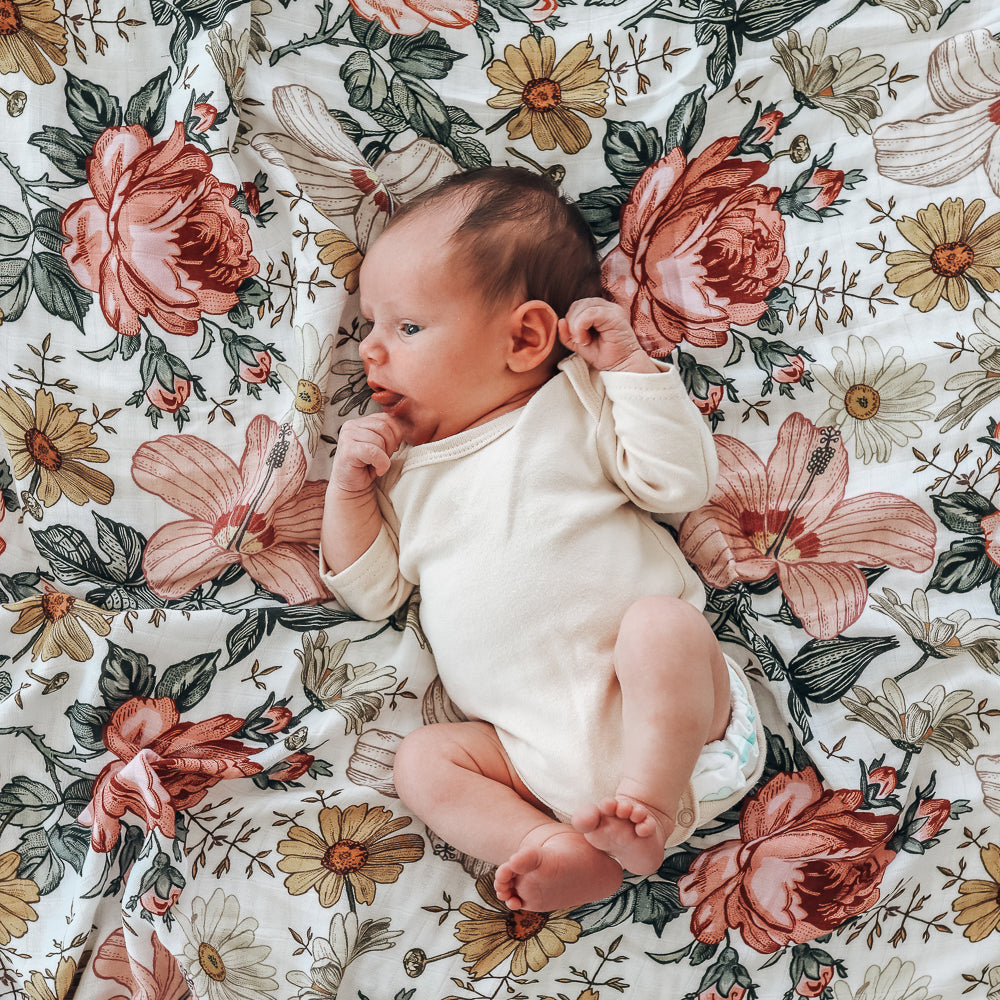 Vintage Floral - Bamboo Swaddle Wrap - Peachly Australia