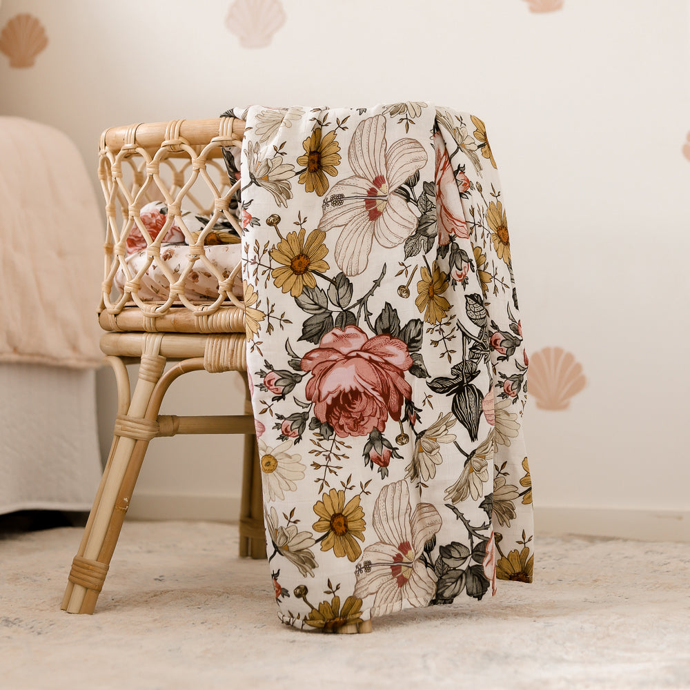 Vintage Floral - Bamboo Swaddle Wrap - Peachly Australia